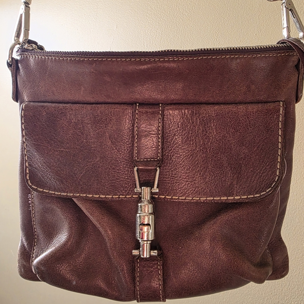 Roots Brown Leather Shoulder Or Cross Body Bag.
